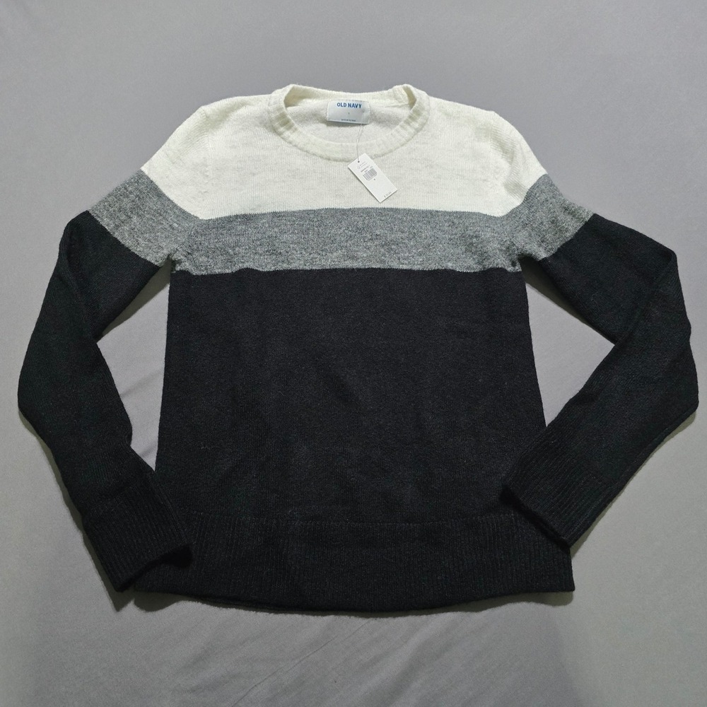 new Old Navy Colorblock Sweater Womens Small Black White  Crew Neck Long Sleeve